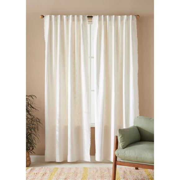ANTHROPOLOGIE Luxe Linen Blend Ivory White Woven Curtain 50" x 63" - Picture 1 of 7